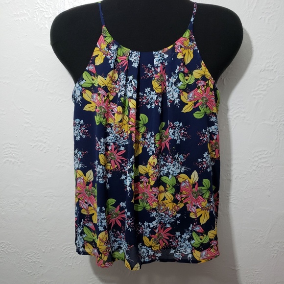 DNA couture Tops - D.N.A Couture Sleeveless Floral Blue Blouse Medium